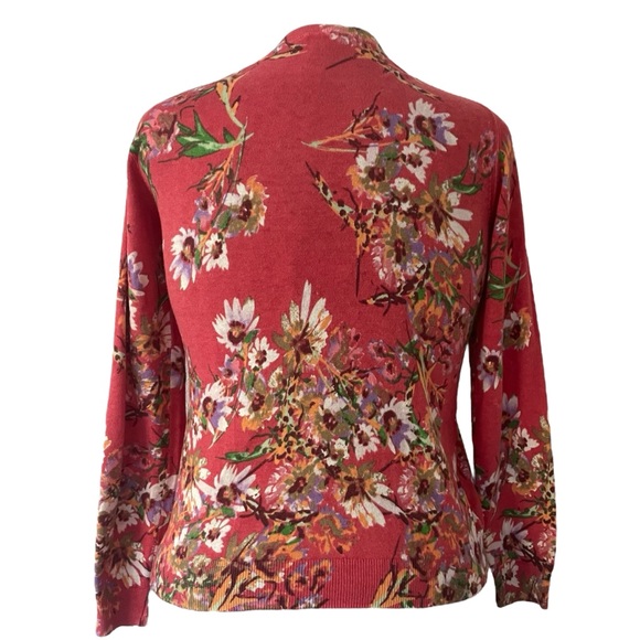 TALBOTS red orange Floral Button-Up long sleeve Cardigan cotton wool blend Sz: S - Picture 3 of 11